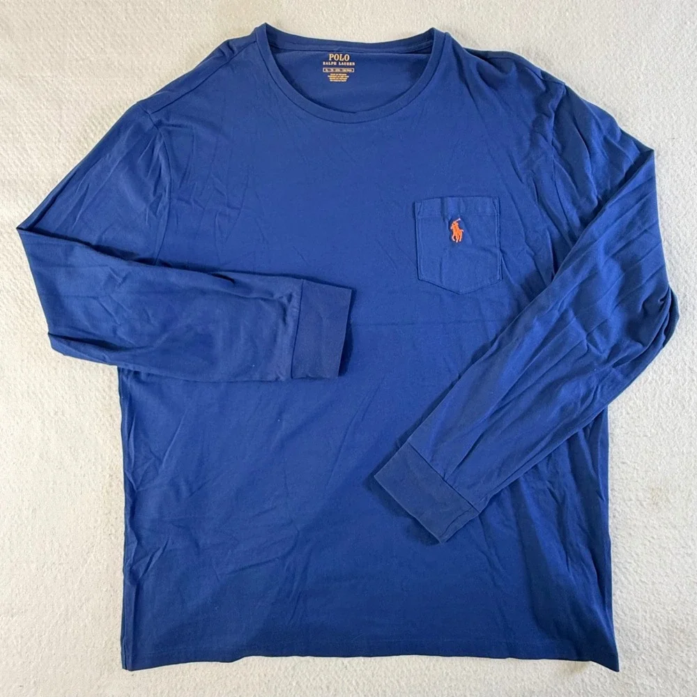 Polo Ralph Lauren Long Sleeve Pocket Tee Mens XL Embroidered Pony Navy Blue
